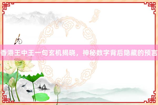 香港王中王一句玄机揭晓，神秘数字背后隐藏的预言